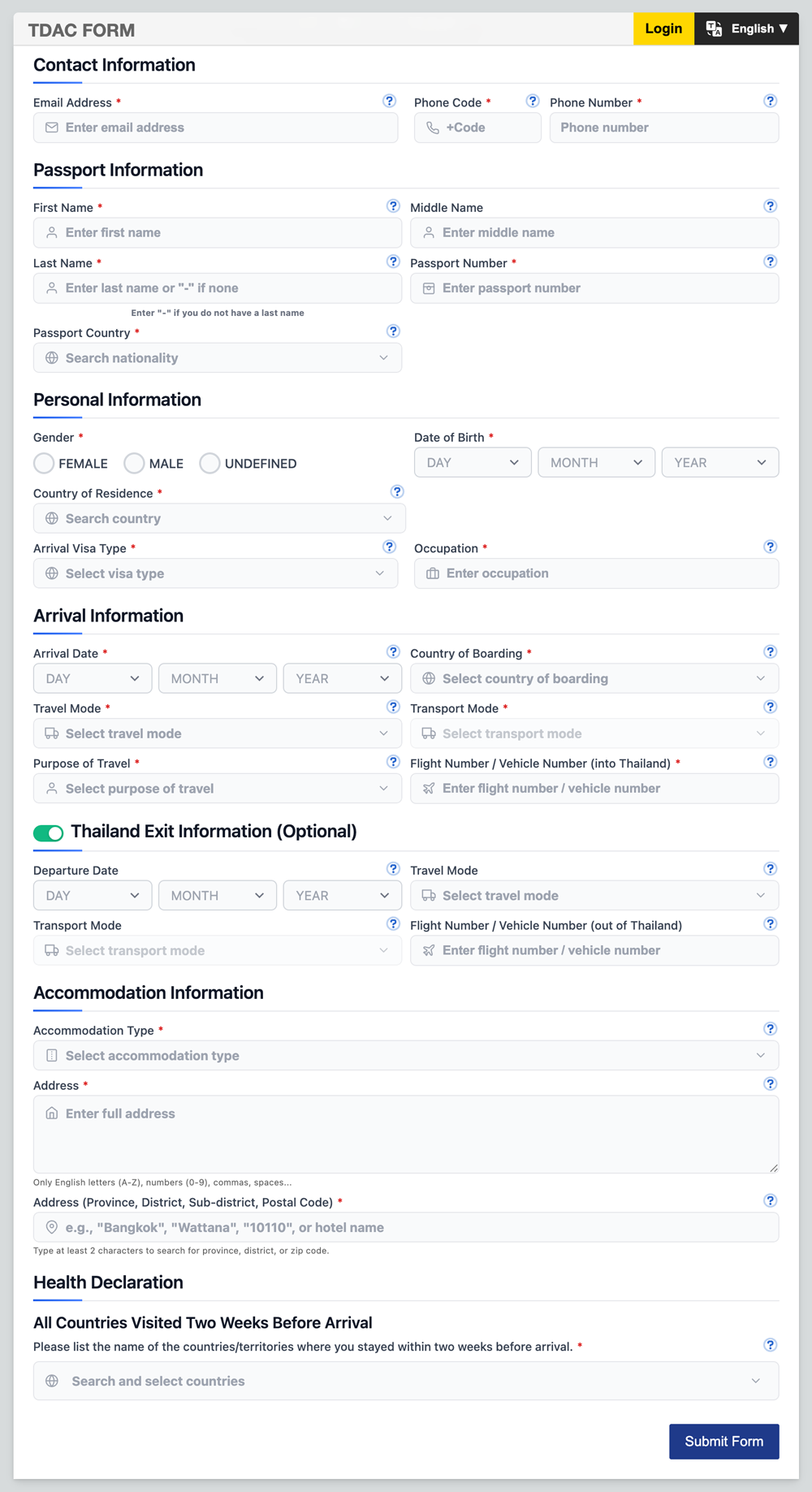 Full TDAC form preview image
