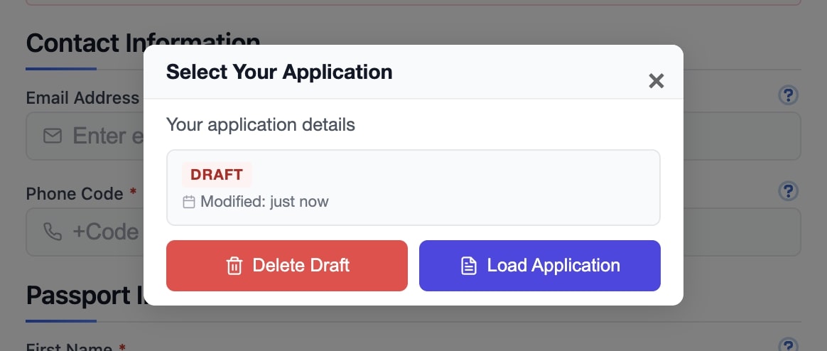 How to resume a TDAC form draft